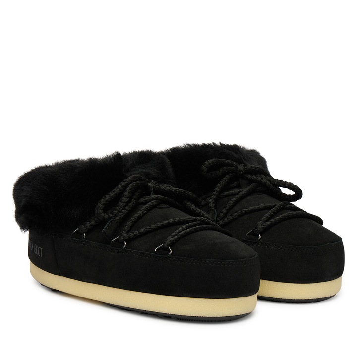 Ghete dama Moon Boot, Black/Natural, piele naturala, model NL02 Mb Evx Mule Suede 80