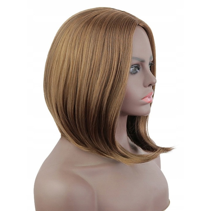 Perucă Cosplay Bob Scurt 40 cm, DKM, Blond Auriu, Plasă inclusă