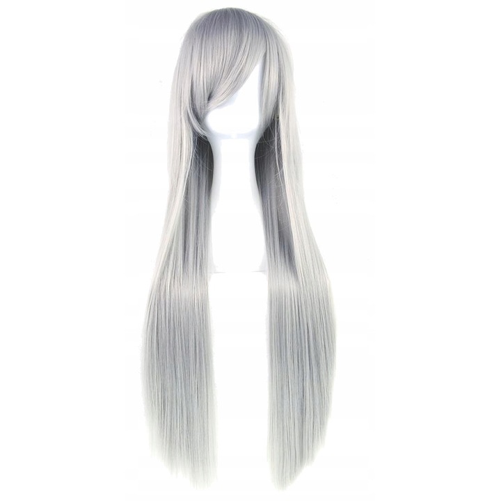 Peruca cosplay DKM lunga 100 cm gri deschis, fibre sintetice, constructie pe baza de plasa