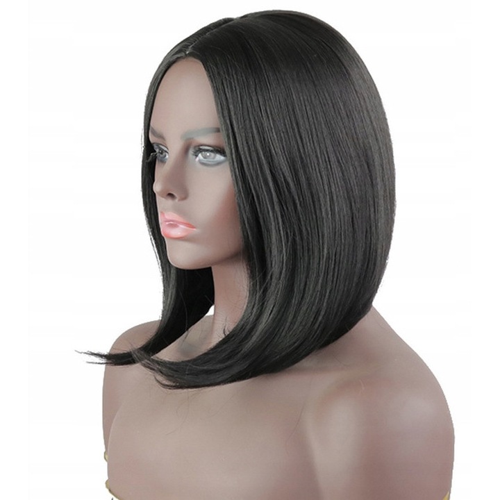 Peruca Cosplay DKM Bob 40cm neagra, par drept, plasa inclusa