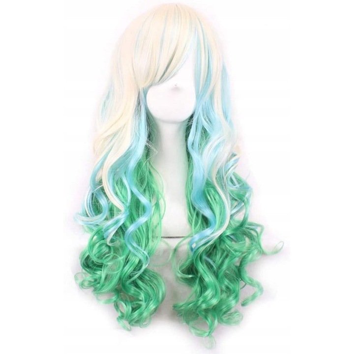 Perucă Cosplay 70 cm, DKM, stil glam rock, verde și blond, pentru bărbați