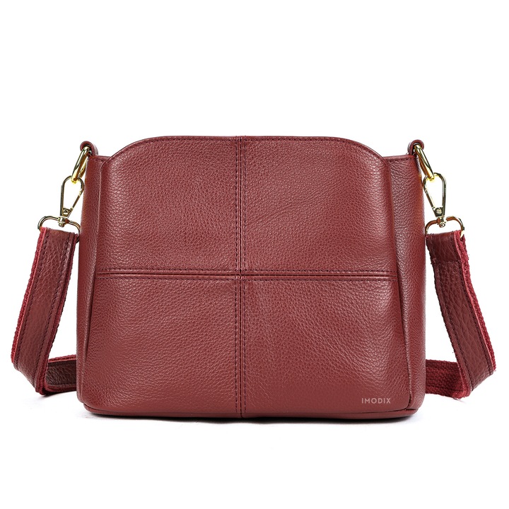 Geanta Dama Din Piele Naturala, IMODIX®, Casual, Compartimente Multiple, Dimensiuni 24x18x13 cm, Model 7363, Visiniu