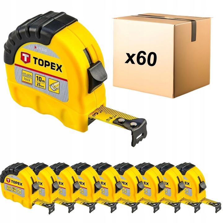 Set 60x Ruleta Metalica 10m x 25mm TOPEX, Blocare, Amortizor