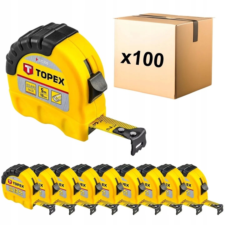 Set 100x Ruleta Metalica 5m TOPEX, Latime 19mm, Blocare, Amortizor