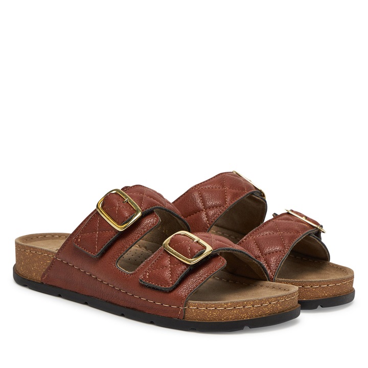 Papuci dama, Scholl, Tobacco 1630, maro, piele ecologica