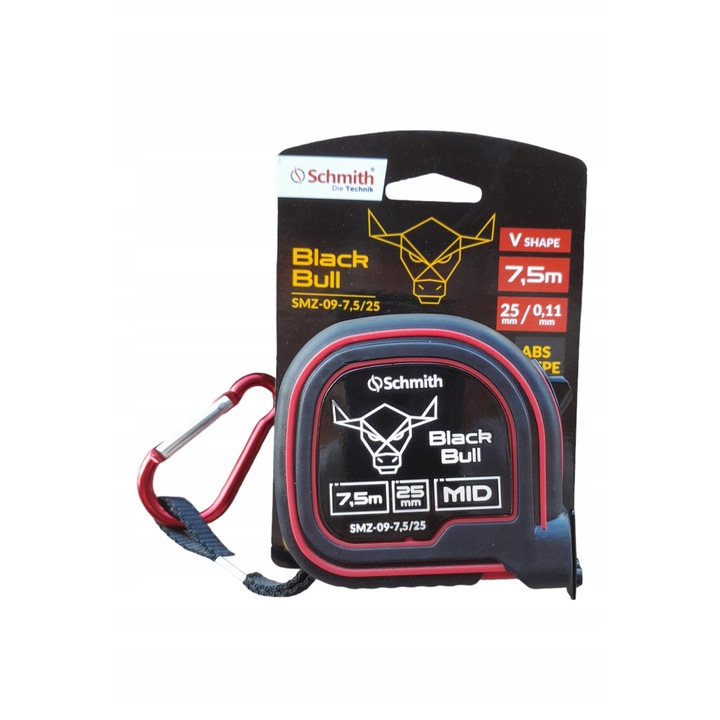Рулетка Schmith Black Bull 7.5m x 25mm, Черна