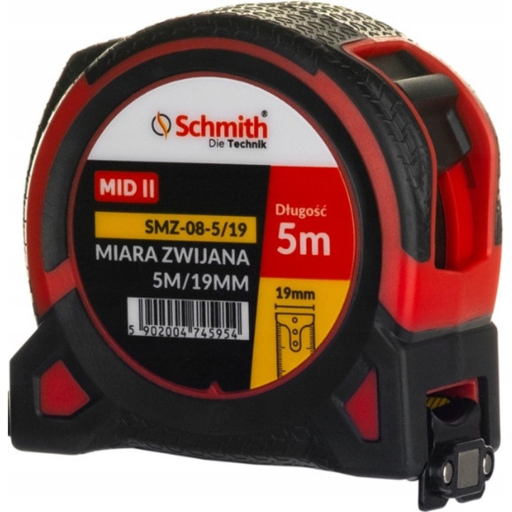 Рулетка Schmith 5m x 19mm, магнитна, с кука
