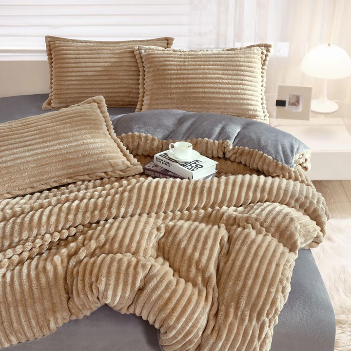 Lenjerie de pat, Cocolino, gofrata, 2 persoane, 4 piese, crem, CCU463