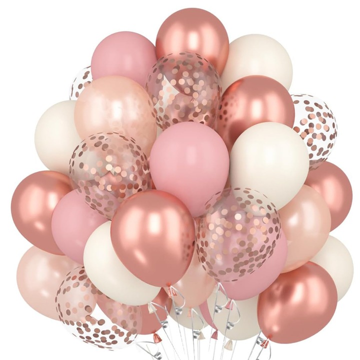 Комплект 60 балона за годишнина, Huideng, розов, златист, класически