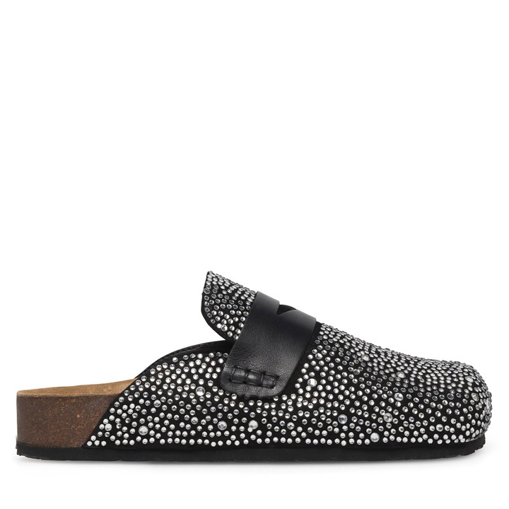 Saboti dama Eva Minge, piele intoarsa, negrufwqdwq, Negru/Argintiu, 36