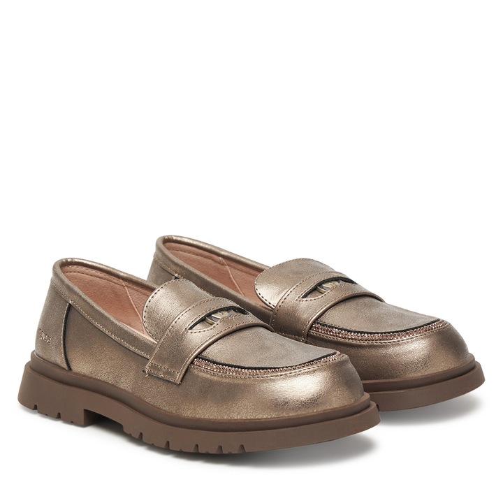 Детски обувки, Mayoral, мокасини за момичета, цвят металик злато, еко кожа