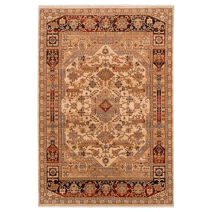 Covor din lana 100%, Carpeta, colectia Antique 1255-1-53525, Bej, design Traditional, dimensiuni 60 x 85