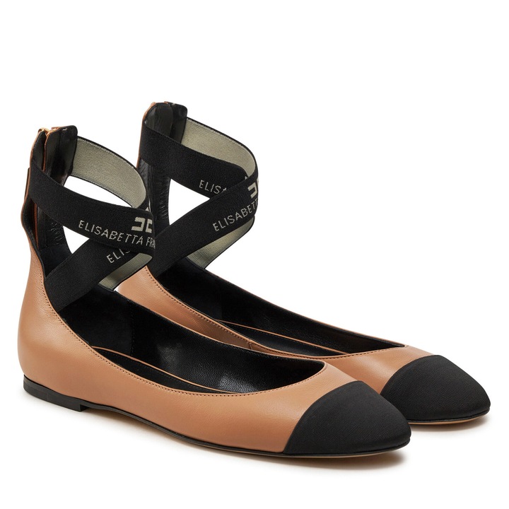 Elisabetta Franchi Noi balerina cipo, termeszetes bor, fekete/barna, Bézs