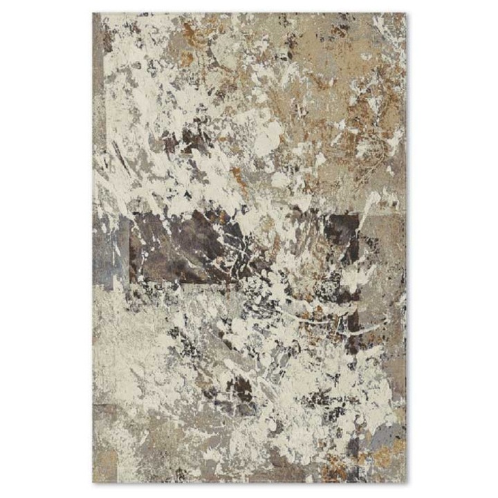 Covor din lana 100%, Carpeta, colectia Bella 1281-1-51655, Maro, design Abstract, dimensiuni 80 x 150