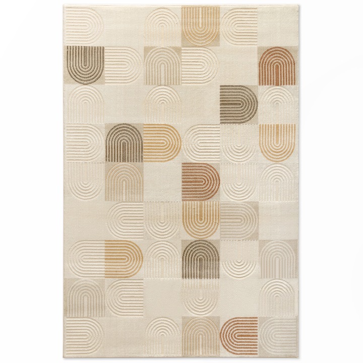 Covor sintetic Carpeta, colectia Geo 1330-1-44412, Crem, design Abstract, dimensiuni 80 x 150