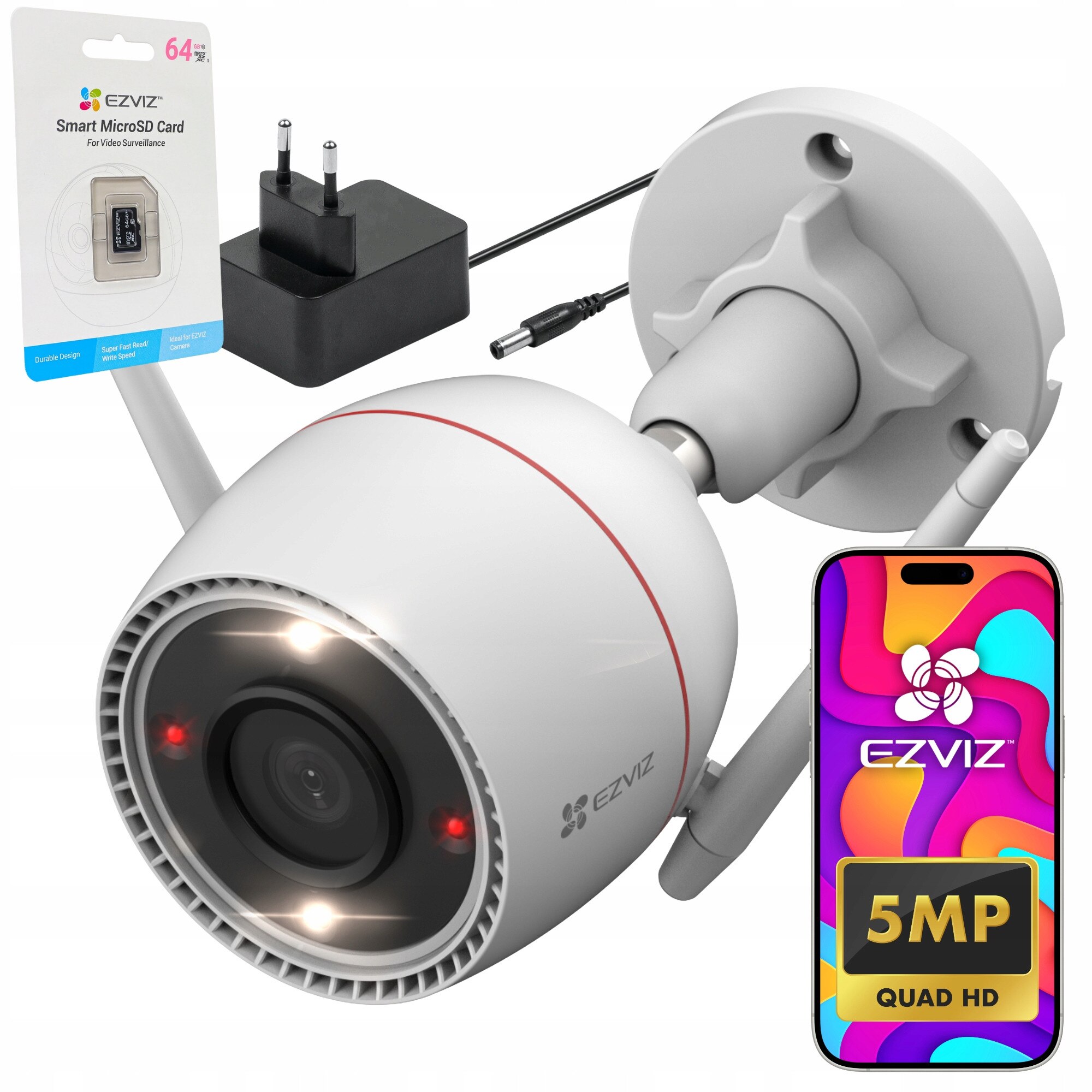 Camera Wi-Fi EZVIZ H3c 5MP 3K cu Card 64GB, Detectie Inteligenta Camera Wi-Fi EZVIZ H3c 5MP 3K cu Card 64GB, Detectie Inteligenta