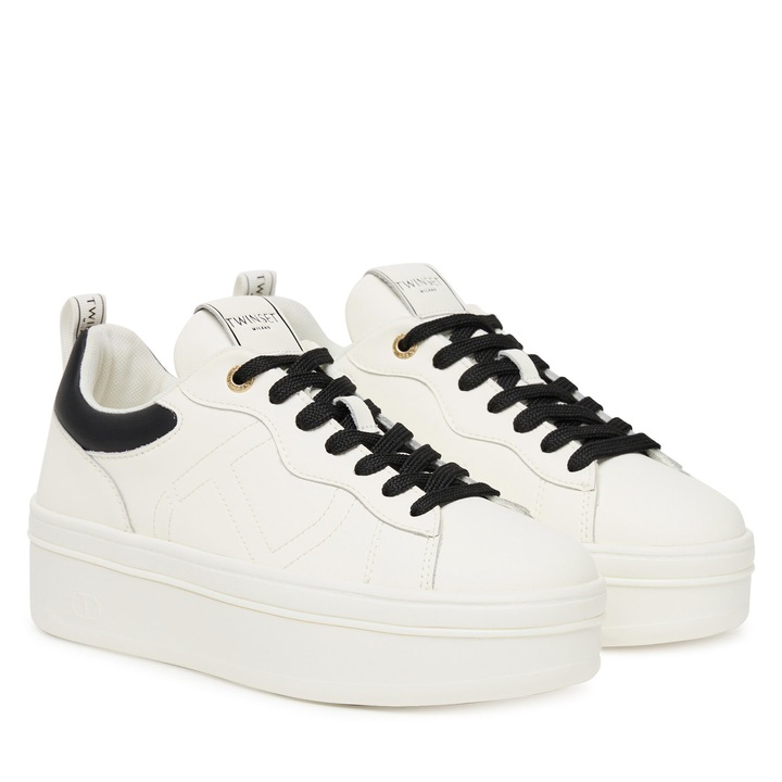 Tenisi dama Twinset, 252TCP024, piele naturala, alb/negru