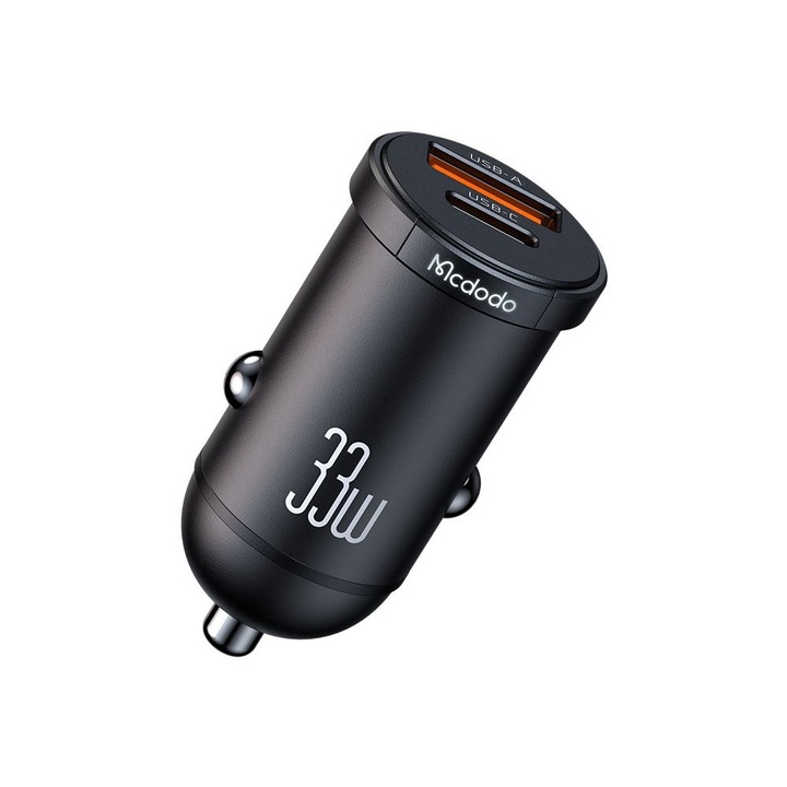 Autós Töltő 33W Kétportos, Gyors Töltés és Mini Méret, Mcdodo Cool Series a Stabil Tápellátásért és Magas Tartósságért – fekete