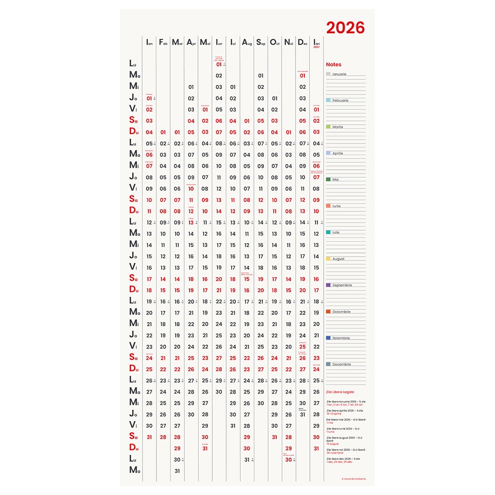 Calendar Planner Anual A2 13 luni vertical 2026, alb - eMAG.ro