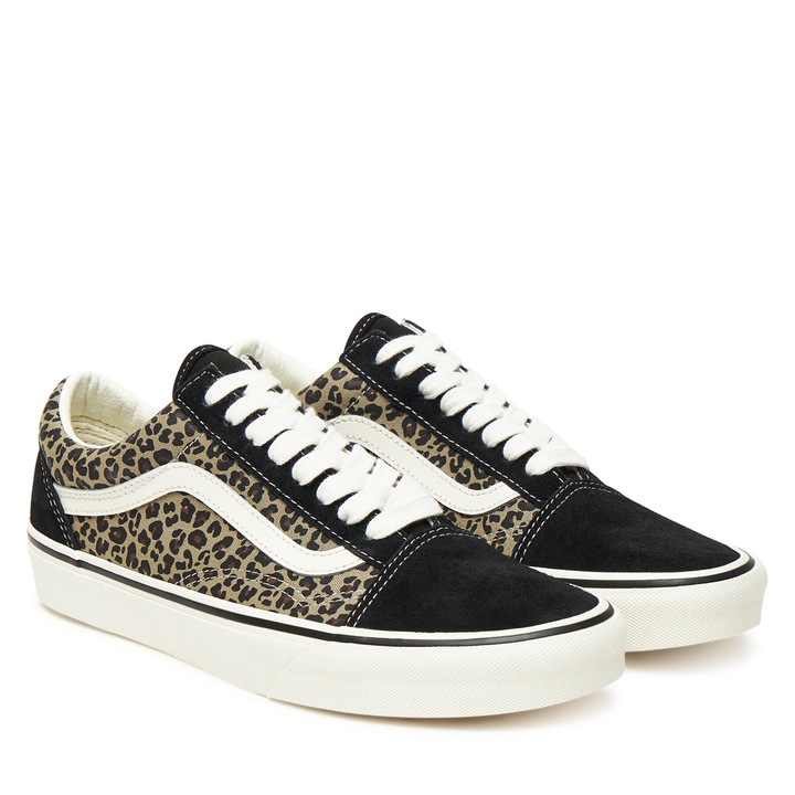 Vans, Pantofi sport cu animal print Old Skool, Negru/Maro/Bej