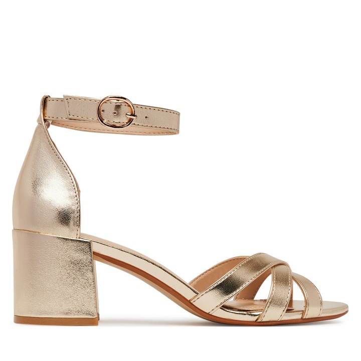 Sandale dama, Jenny, toc bloc, aurii, material sintetic