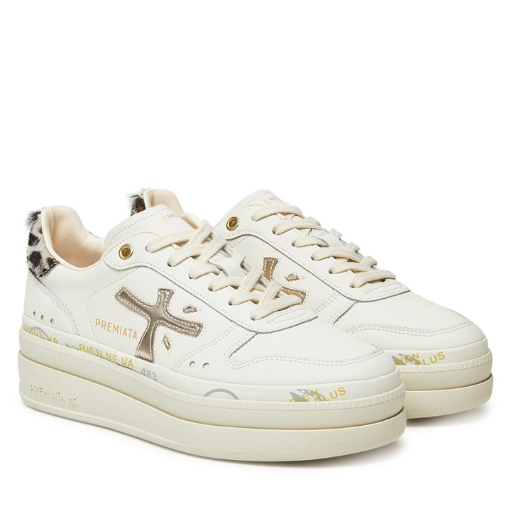 Tenisi dama, Premiata, piele naturala, bej, cu platforma