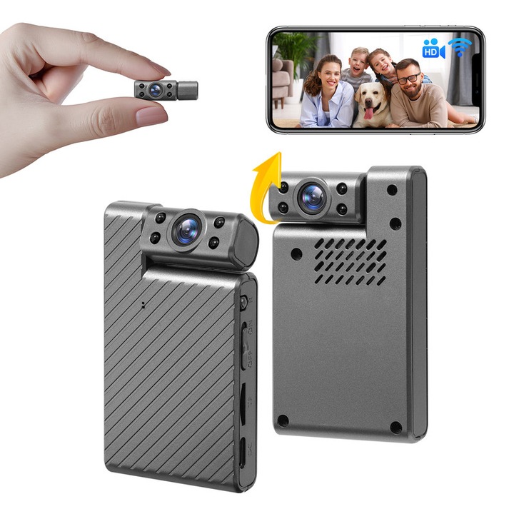 Скрита Камера за Наблюдение, Камера за Дома, 1080P Full HD, Нощно Виждане, Двупосочно Аудио, Wi-Fi/Bluetooth, Включени Батерия и 32GB microSD Карта, Въртене на 180°, Ултратънък Дизайн