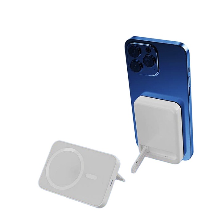 Külső akkumulátor, Dissefa tech, 10000mAh, vezeték nélküli töltés 15W, fehér