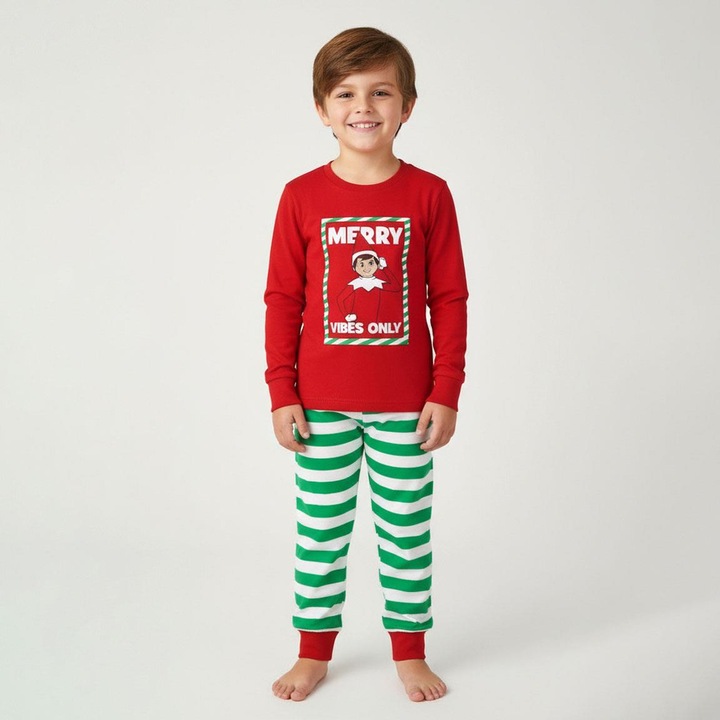 Pijama bumbac pentru copii, 2 piese, maneca lunga The Elf 35300, Rosu