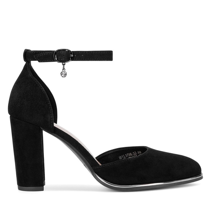 Sandale dama, Lasocki, cu toc, piele naturala, negru, 41 EU