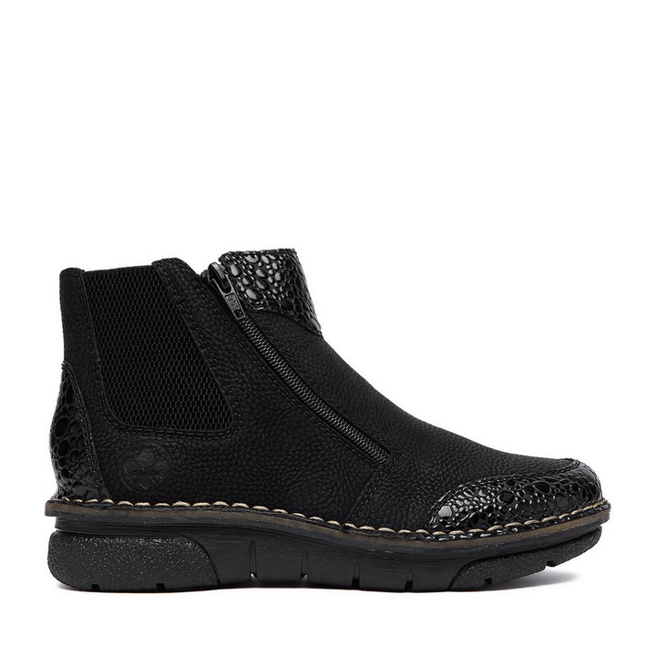 Botine dama 73355-00, Rieker, Piele ecologica, Negru, 41 EU