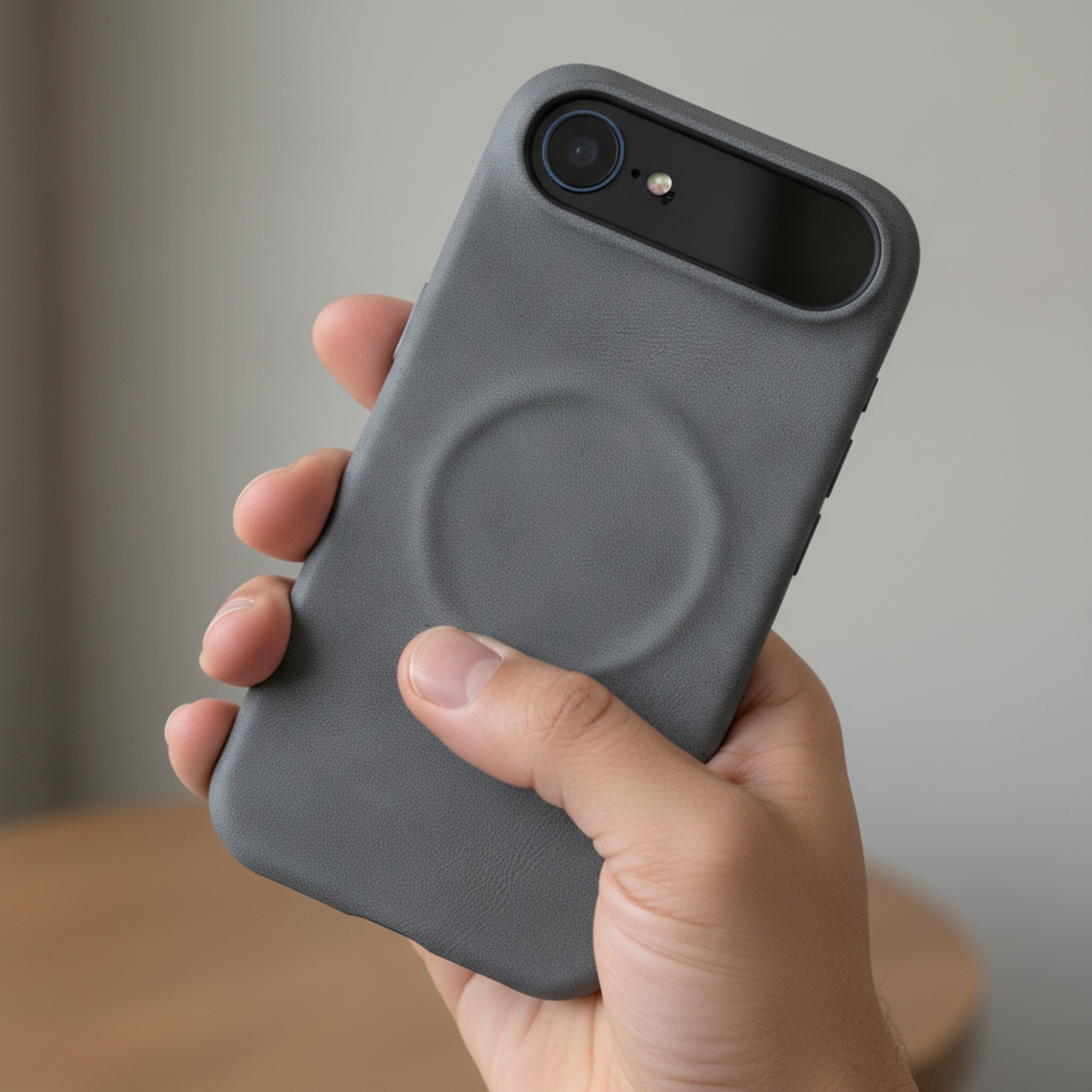 Husa Premium pentru iPhone Air, Piele ecologica (PU) Vintage Lambskin, Compatibil cu functie MagSafe, Mata High-Quality, Anti-Soc, Ultra Slim, Protectie Spate, Gri