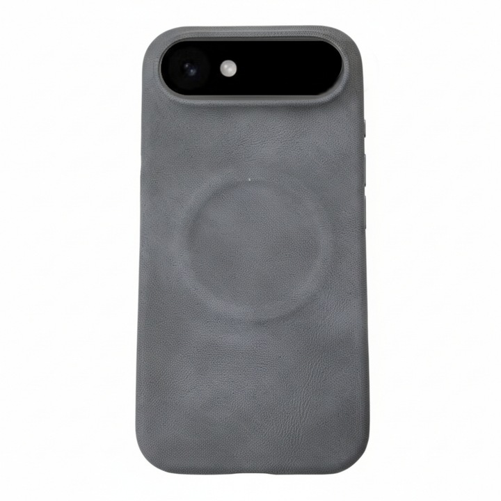 Husa Premium pentru iPhone Air, Piele ecologica (PU) Vintage Lambskin, Compatibil cu functie MagSafe, Mata High-Quality, Anti-Soc, Ultra Slim, Protectie Spate, Gri