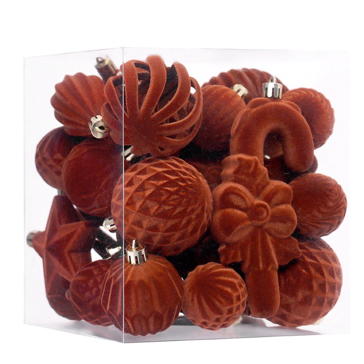 Set 28 globuri de Craciun, camel, forma neregulata, stil european