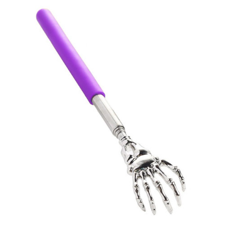 Aparat de masaj extensibil din otel inoxidabil, EMO, design fantoma, maner antiderapant, violet, 22x58cm
