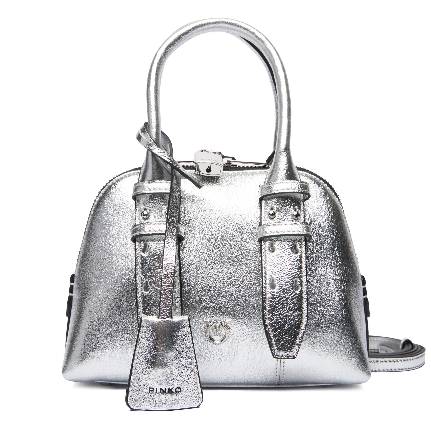 Geanta dama Pinko Silver ZZFN Bowling Bag Zip Mini, din piele