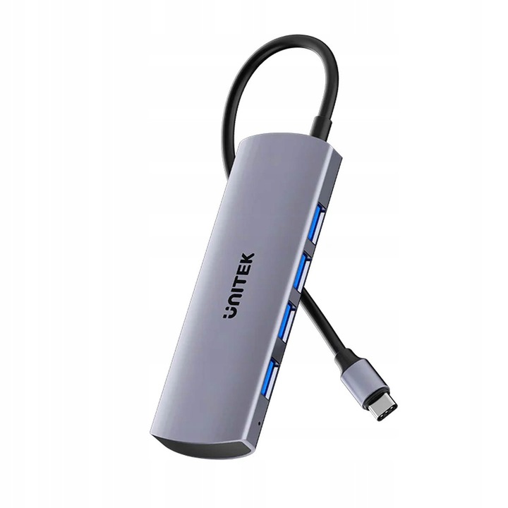 USB-C хъб Unitek uHub Q4 H1112EGY01, 4 USB-A порта, трансфер на данни 10 Gb/s, сив, 1 бр., кабел 30 см