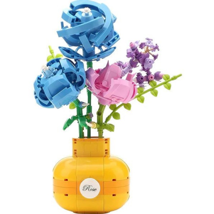 Balody Kék Rózsa – Mini Blocks Virágváza Építőjáték (522 db) - Aromaterápiás Funkció