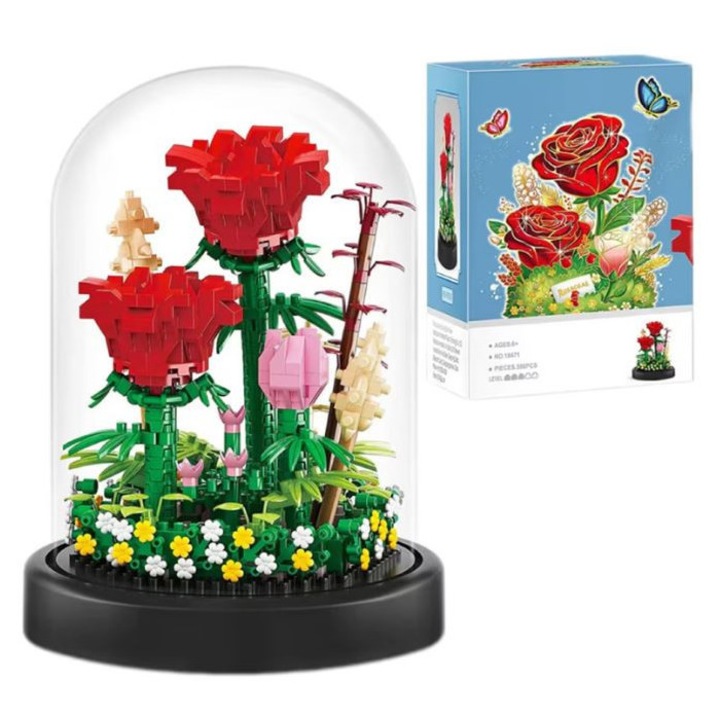Balody Mini Blocks – Vörös rózsa üvegbúrában (596 db-os készlet)