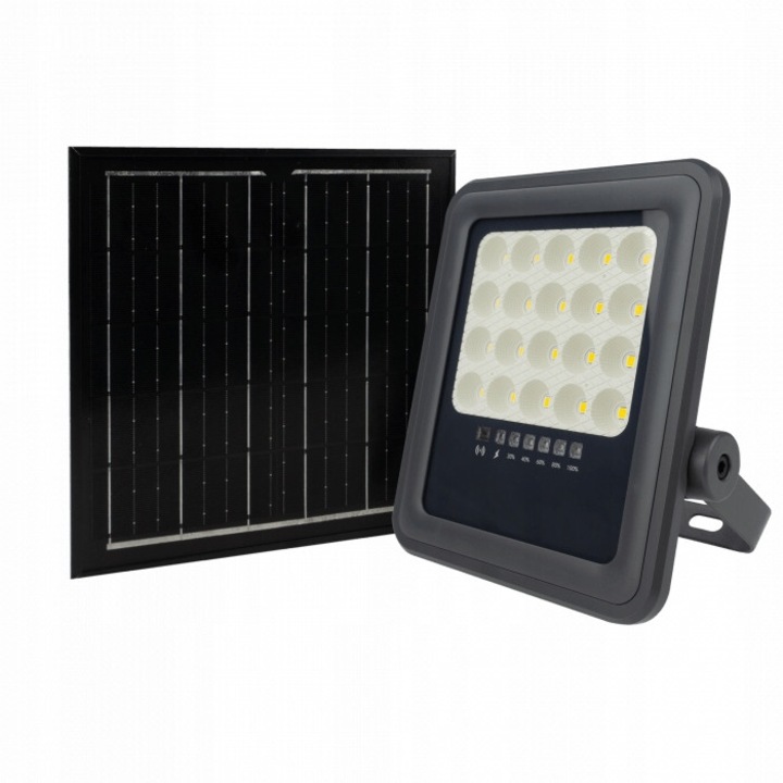 Reflector Solar LED Ecolight 50W, 4000K, IP65, Gri, Telecomanda