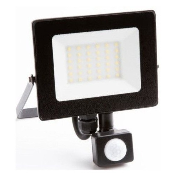 Reflector LED 30W, ECOLIGHT, alb rece 6500K, senzor miscare, dimensiuni 143x193x53mm