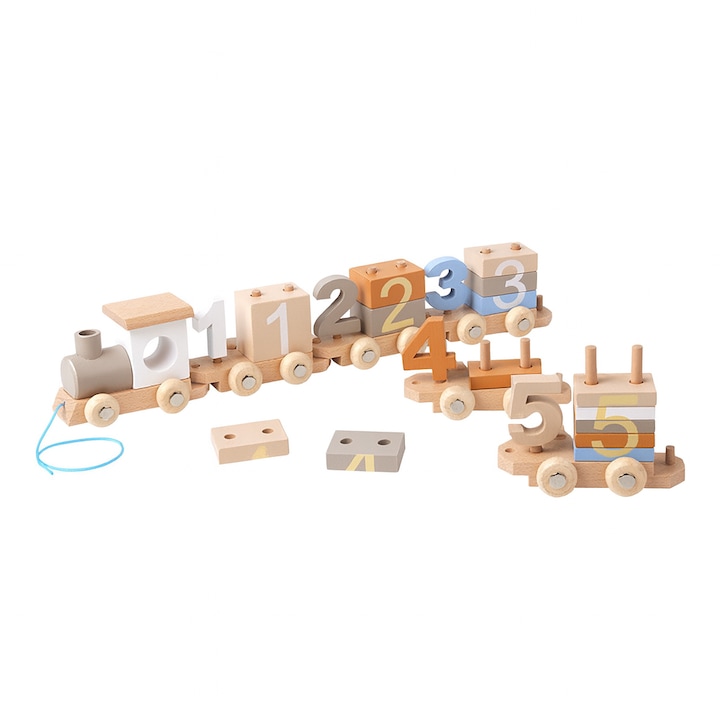 Trenulet Montessori REDQUIT® din Lemn cu Numere – Jucarie Educativa pentru Invatare Timpurie, Cadou Aniversar pentru Copii