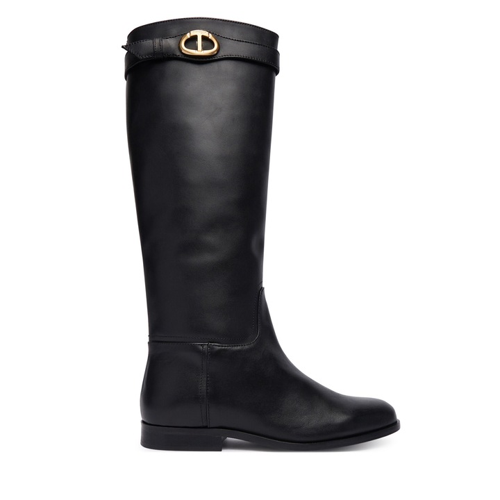 Botine de dama, Twinset, piele naturala, negre, 41 EU