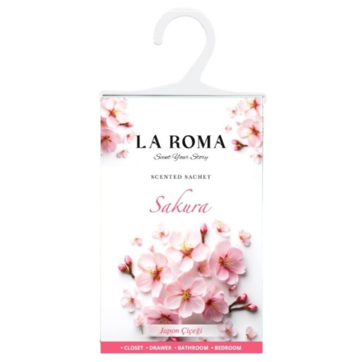 Saculet parfumat Sakura (Flori de cires), 1 bucata, aroma florala delicata si proaspata, ideal pentru dulap, sertar, bagaj sau masina