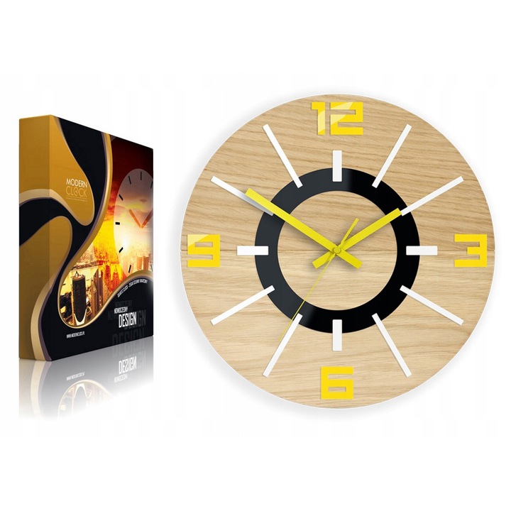 Ceas de Perete Modern din Stejar Galben - Design Unic, Mecanism Silentios