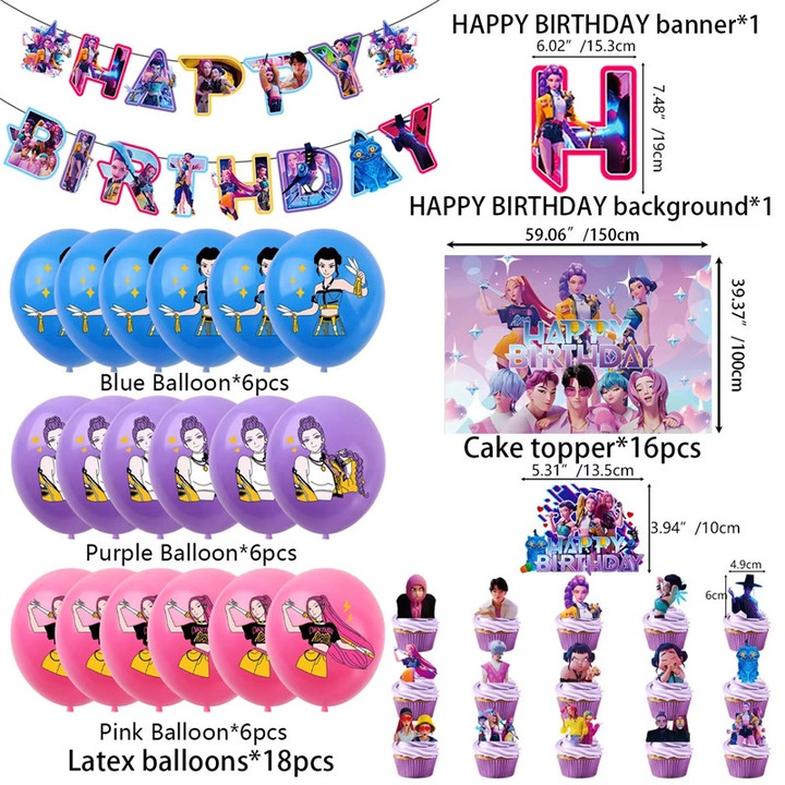 Set decoratiuni petrecere Chelfonds K-pop Devil Hunter, 36 piese, multicolor