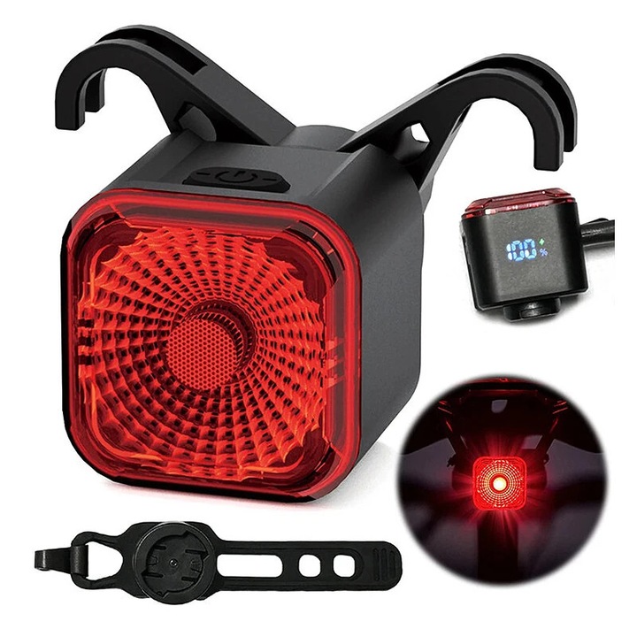 Lumini bicicletă Carsons, LED inteligent, activare la frânare, impermeabil IPX6, negru