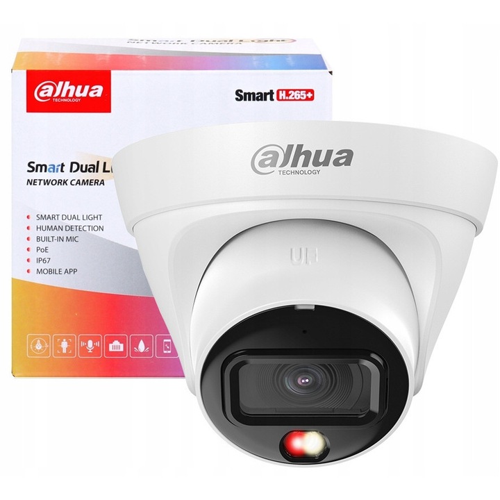 Външна камера за наблюдение Dahua, 4MP, Smart Dual Light, 30м видимост, вграден микрофон, 2.8мм обектив