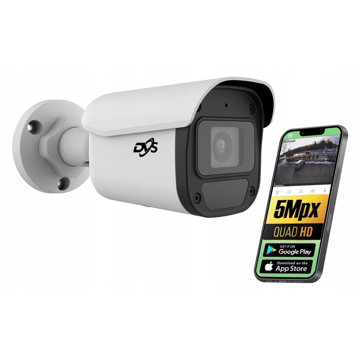 DVS 5MP IP камера за видеонаблюдение, бяла, нощно виждане 50м, IP67 защита