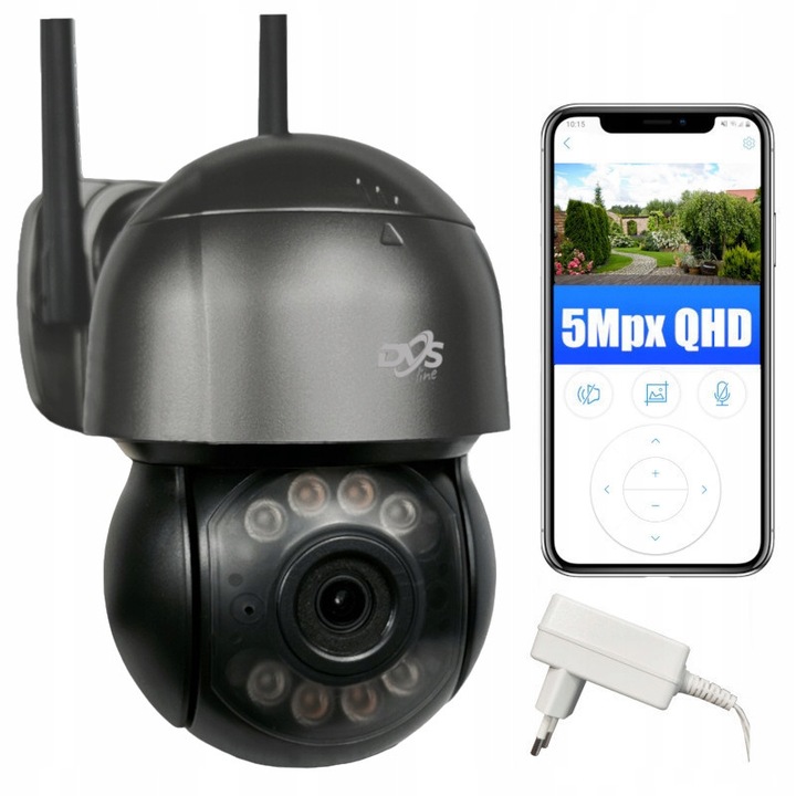 Външна IP WiFi въртяща се камера за наблюдение DVS, резолюция 5MP, нощно виждане IR/LED, сива